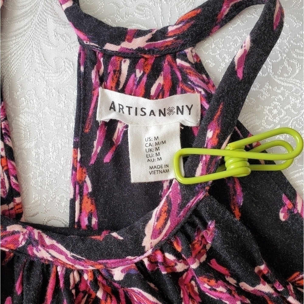 Artisan NY Dress Women's Size M Black Dark Floral Halter Racerback Shelf Bra - Picture 3 of 9